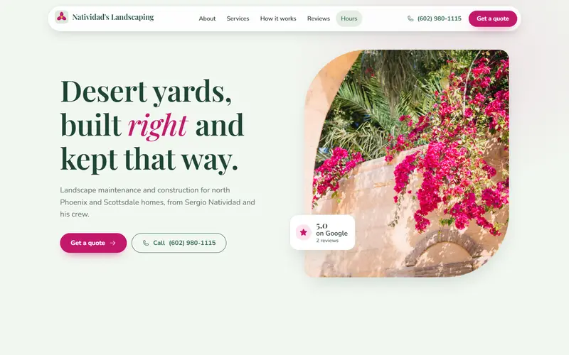 موقع Natividad's Landscaping، الشاشة الأولى