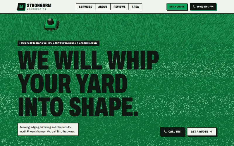 موقع StrongArm Landscaping، الشاشة الأولى
